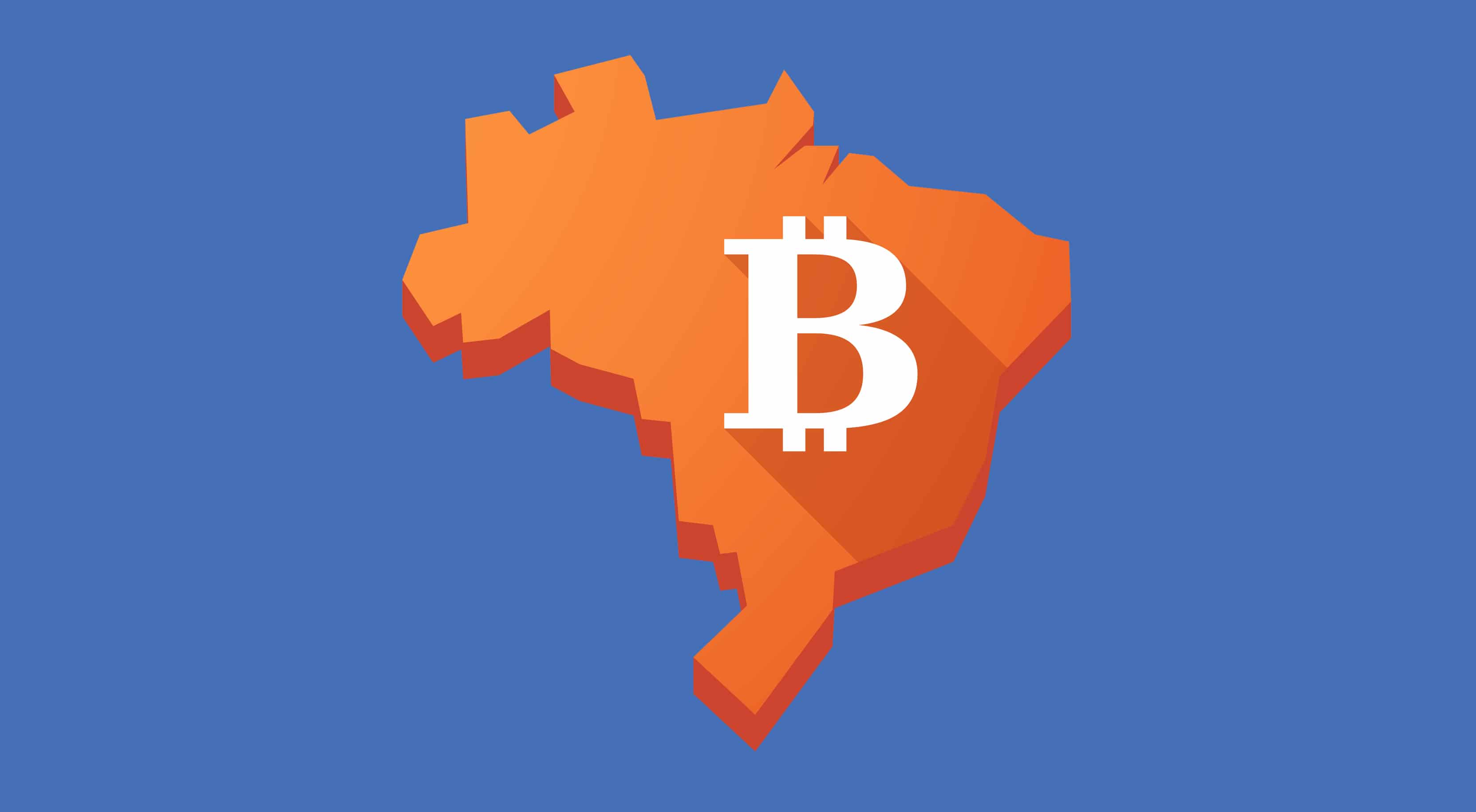 Illustration of an orange Brazil map with a bitcoin sign