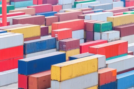 container cargo yard closeup, import, export,