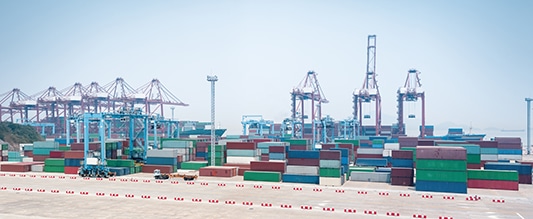 port of ningbo zhoushan, container terminal and stack yard panorama