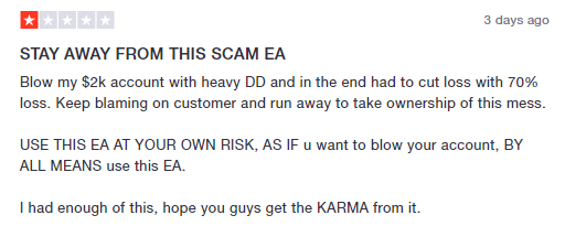 User complaining of big drawdown and heavy loss with Red Fox EA
