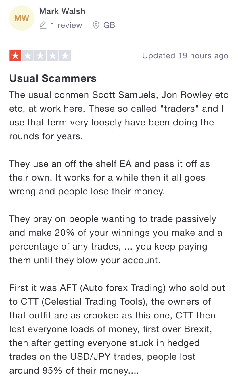 Customer review claiming that Sirius EA is ‘Usual scammers’