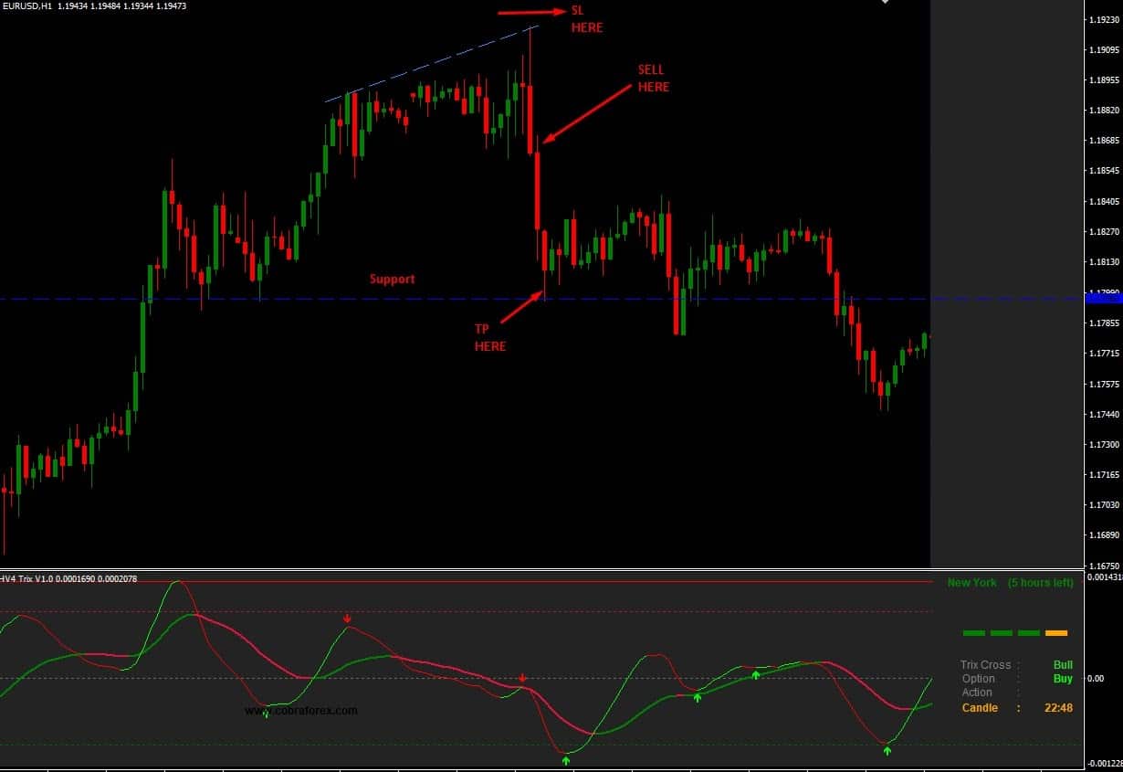 EUR/USD H1 chart on MT4