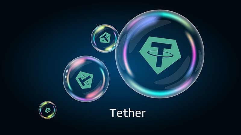 Tether USDT token symbol in soap bubble