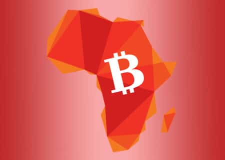 Africa map in origami style with the symbol of bitcoin