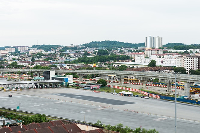Seri Kembangan,Malaysia - May 17,2020 : Empty road in Sungai Besi Toll Plaza during Coronavirus Lockdown in Malaysia.