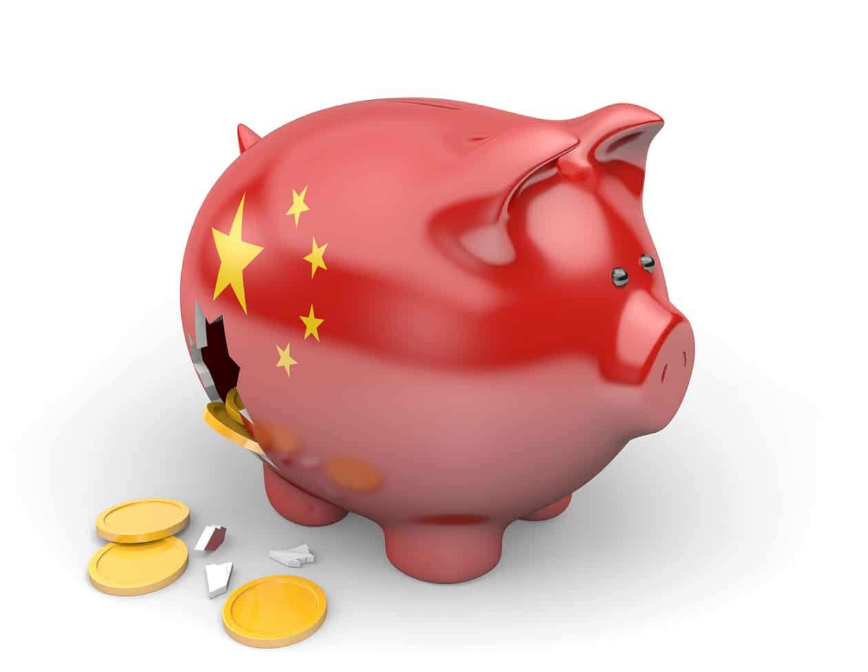 China economy and finance concept like a broken piggy bank