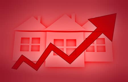 rising real estate prices - conceptual illustration with red arrow