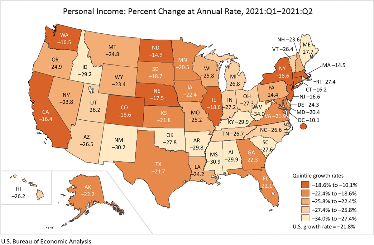 Map with personal income indicators