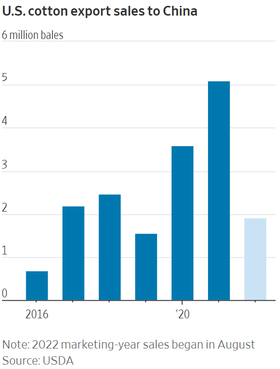 US cotton export sales to China