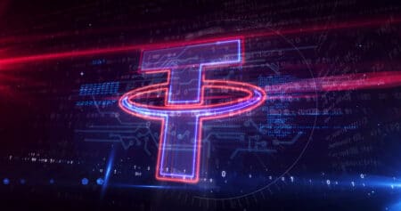 Tether stablecoin symbol, Futuristic abstract concept 3d rendering illustration.