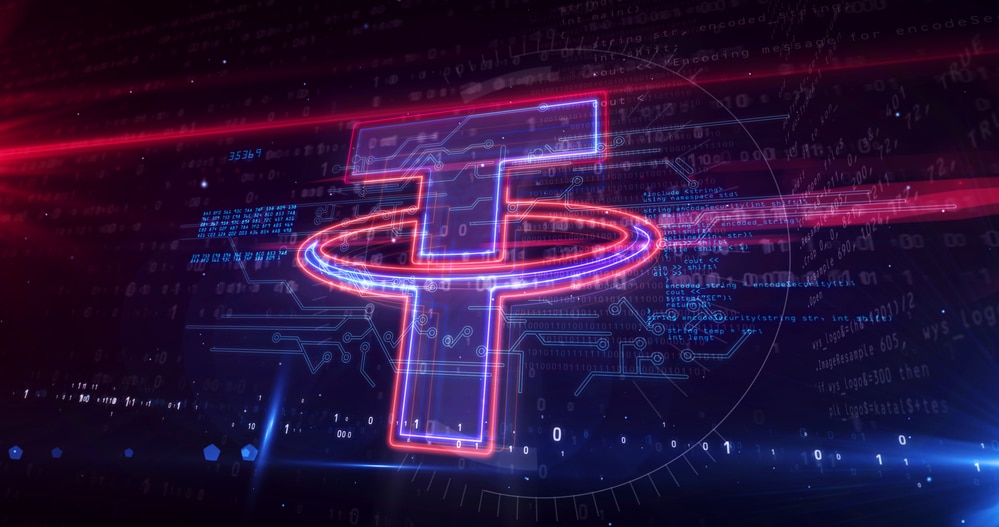 Tether stablecoin symbol, Futuristic abstract concept 3d rendering illustration.