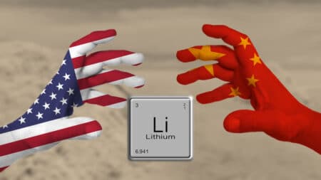 China and america are trying to get their hands on lithium reserves, concept