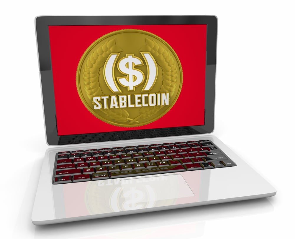 Stablecoin Laptop Computer Cryptocurrency Money Trade Transaction 3d Illustration