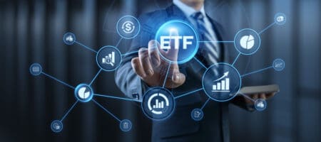ETF Exchange traded fund stock market trading investment financial concept.