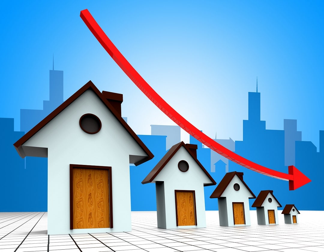House Prices Down Indicating Descend Downward And Housing