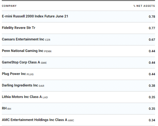 The top ten holding of FSSNX