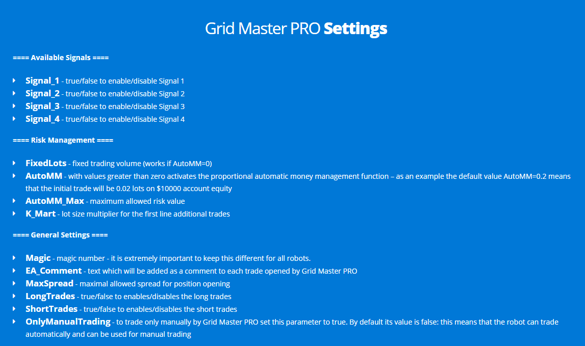 Grid Master Pro settings