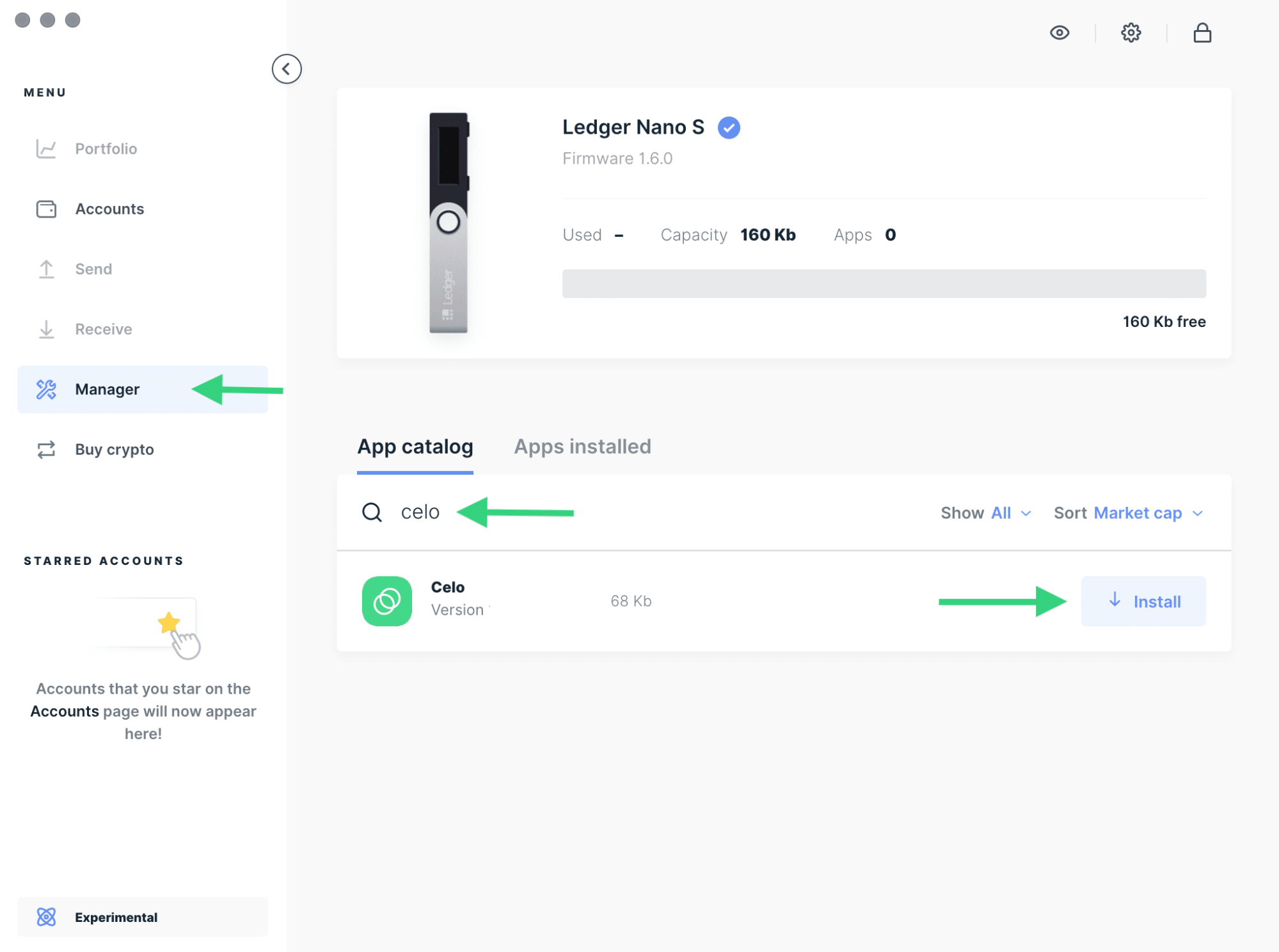 How to use the Ledger wallet, screen