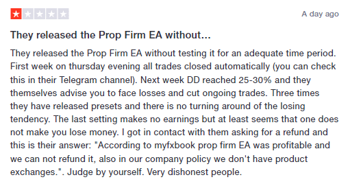 User complaining of high drawdown with Prop Firm EA