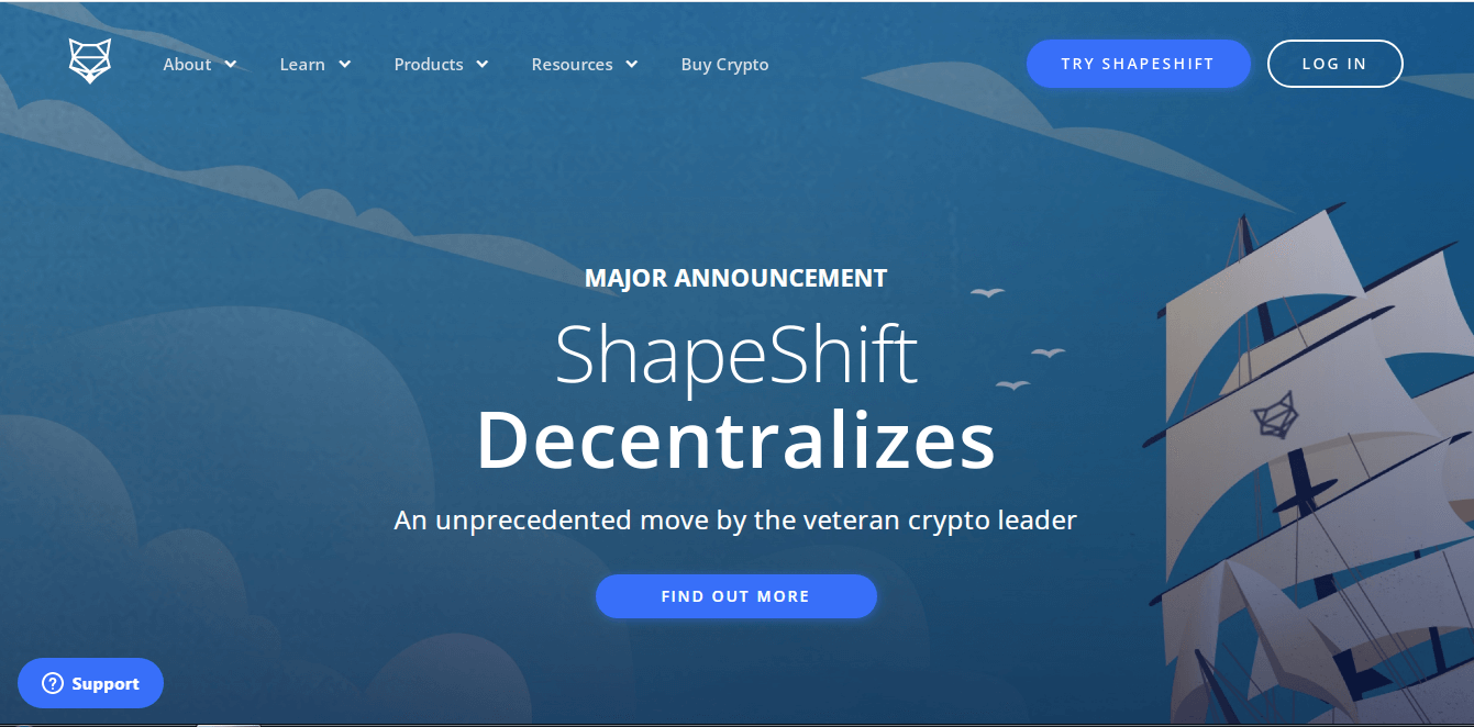 Homepage of ShapeShift