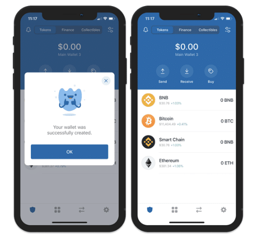 Wallet successfully created in app