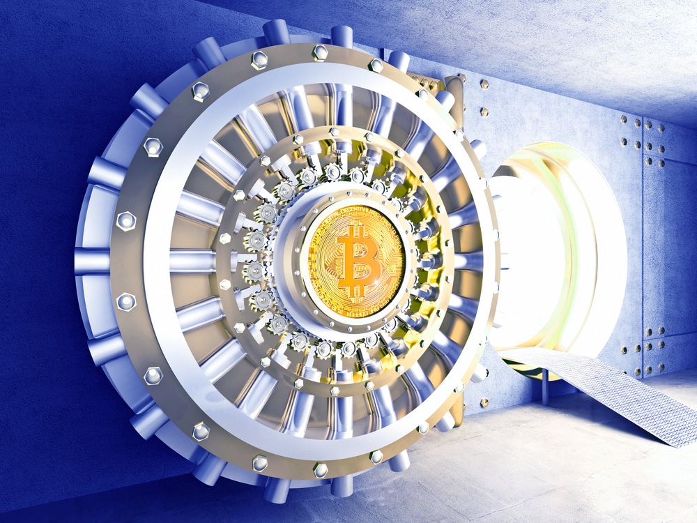 concept of bitcoin crypto currency safe 3d rendering image
