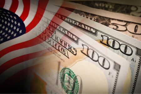 Dollars and US flag