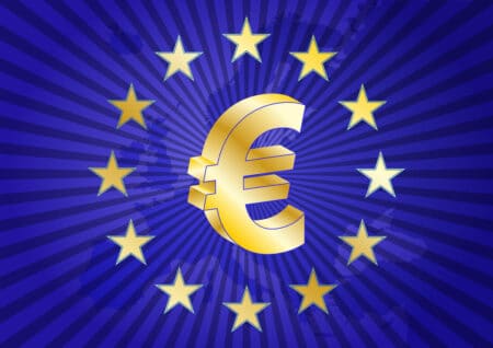 illustration of euro currency symbol with europe maps