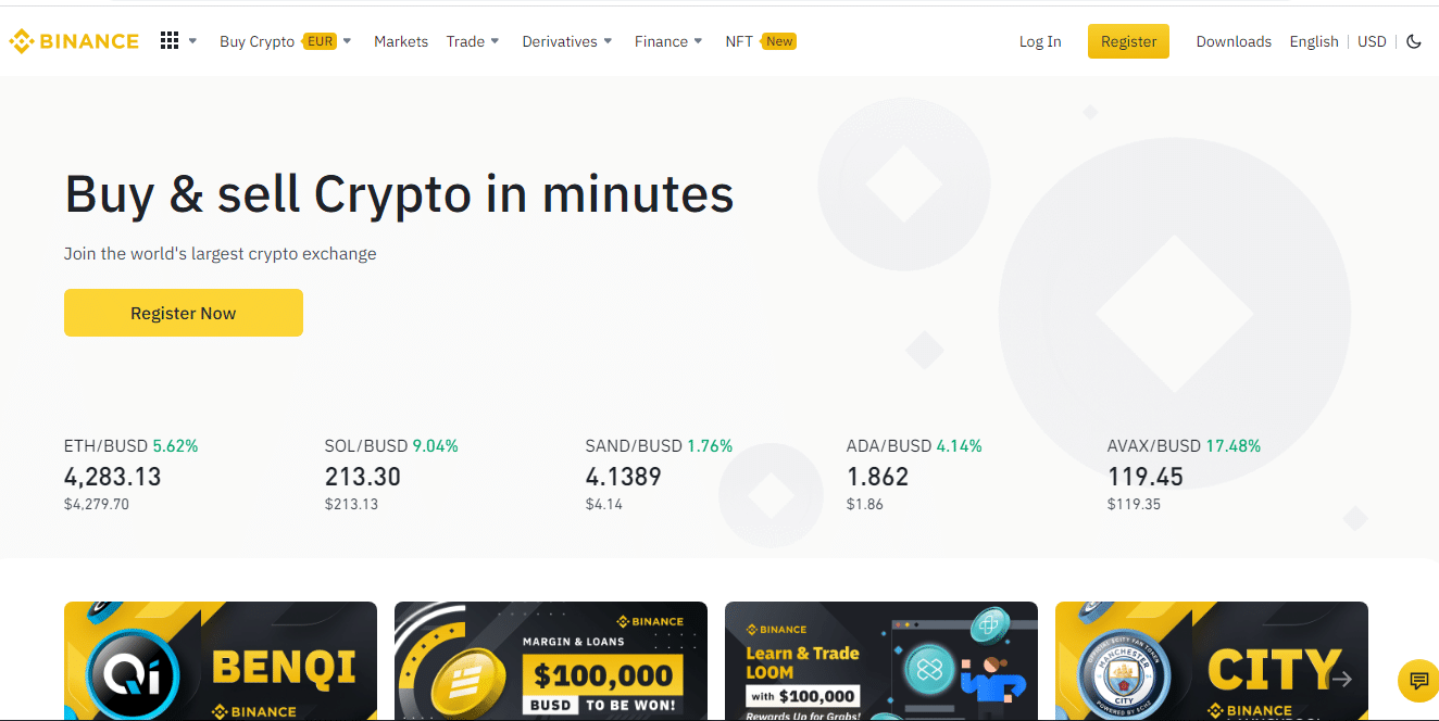 Binance homepage