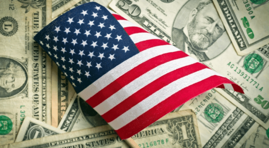 US flag and US Dollars