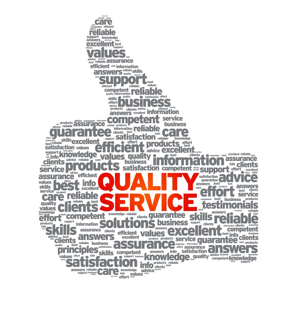Quality Service Thumbs up illustration on white background.