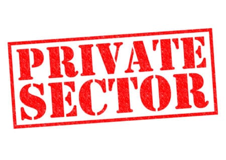 PRIVATE SECTOR red Rubber Stamp over a white background.