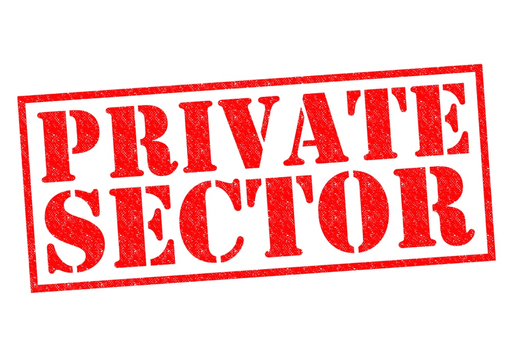 PRIVATE SECTOR red Rubber Stamp over a white background.
