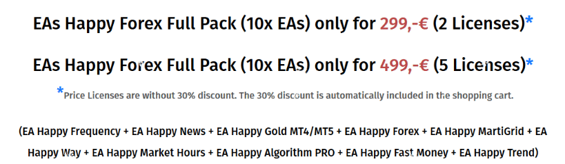 Happy Way’s pricing packs