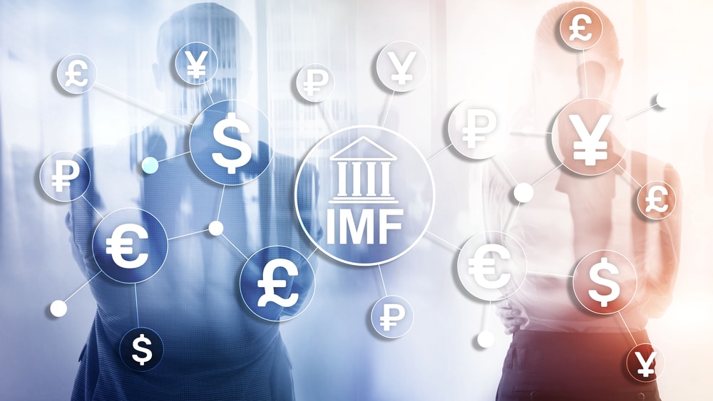 IMF International monetary fund global bank organisation. Business concept on blurred background