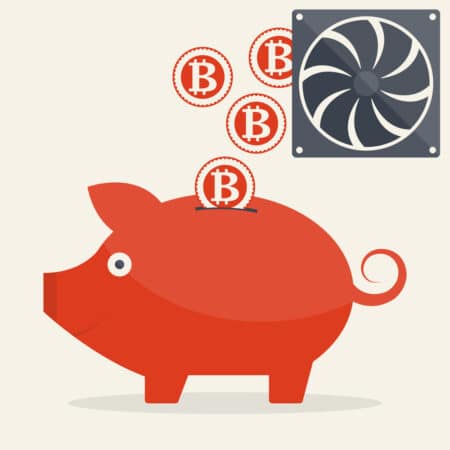 Vector illustration of piggy bank with mining bitcoins