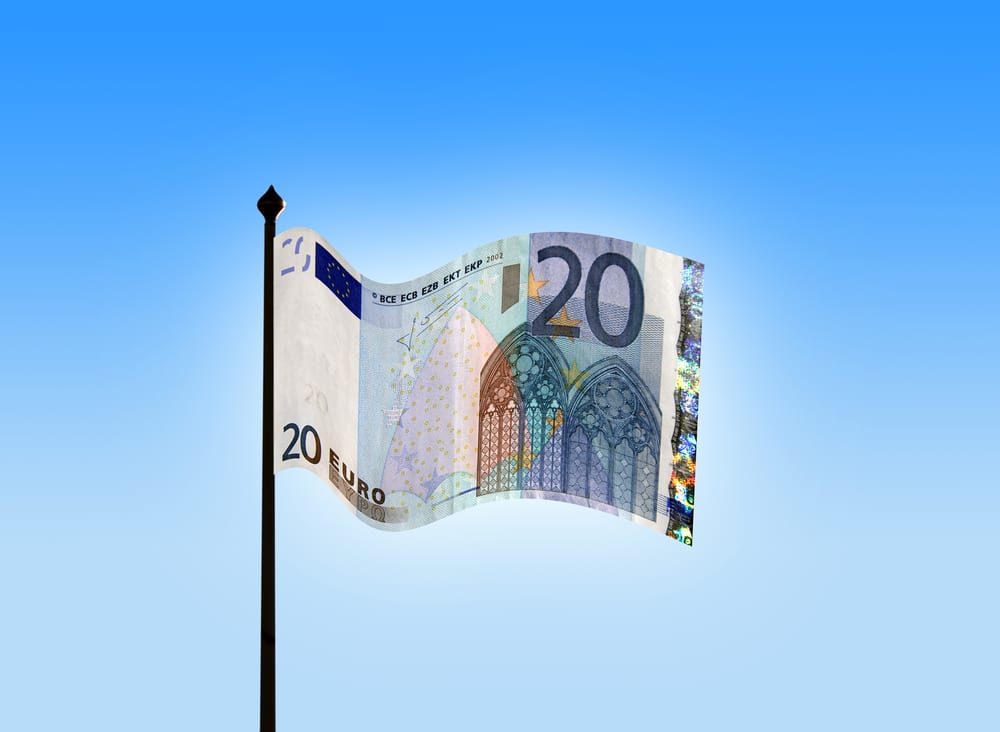 Conceptual image of twenty Euro currency not on flag pole