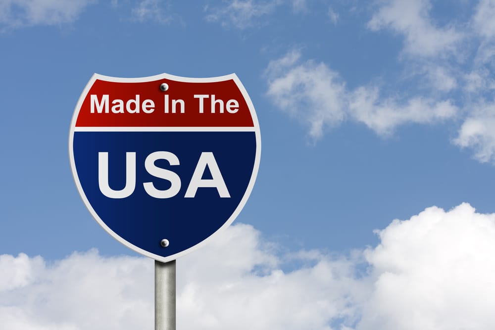 An American road sign with sky background and copy space for your message, Made In The USA