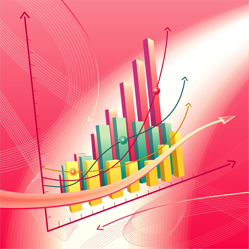 Modern, dynamic vector illustration with abstract business graph