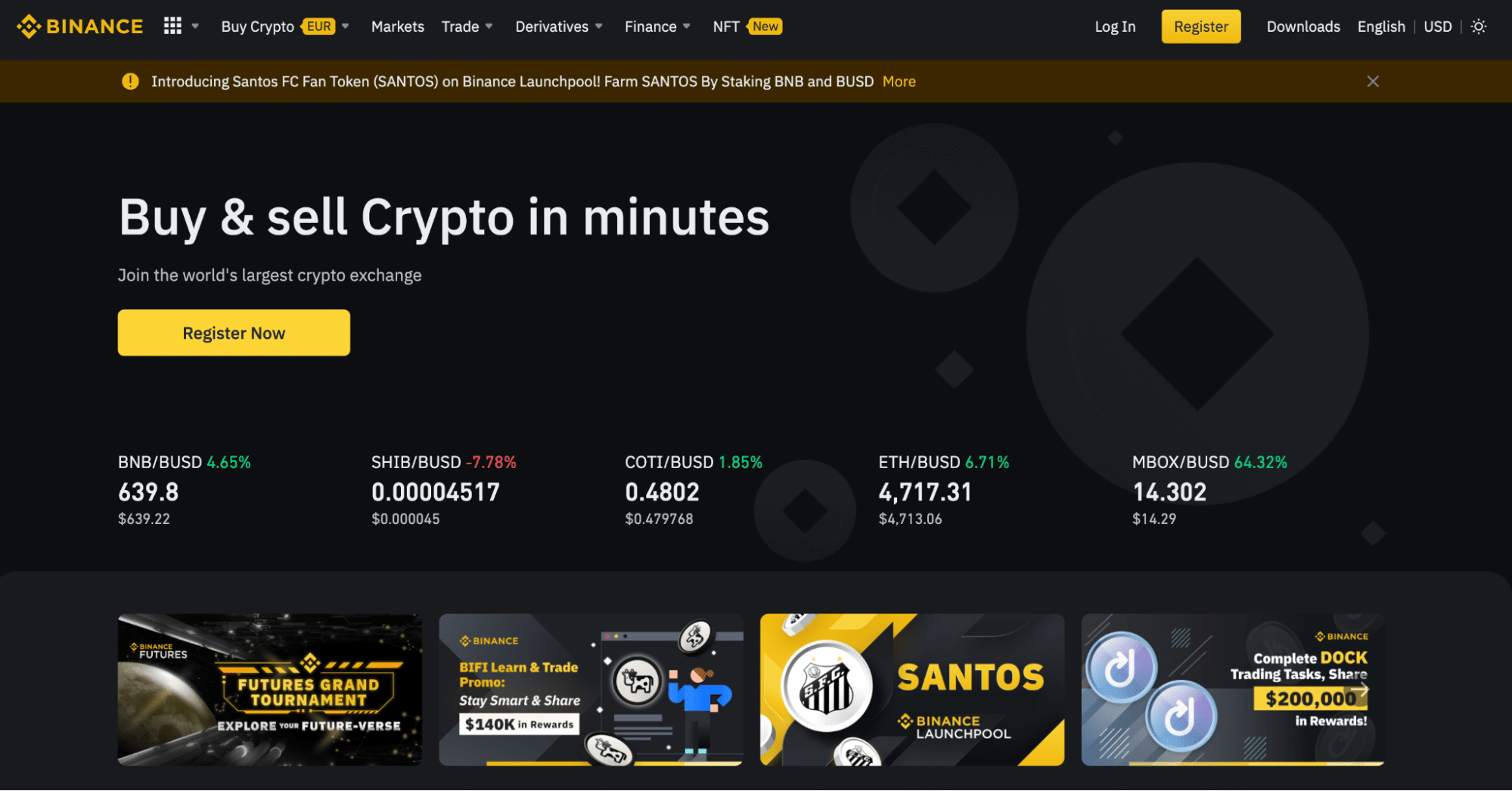 Binance's homepage