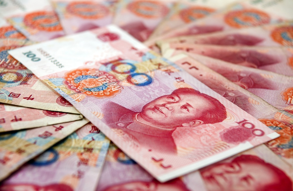 Close up of heap of hundred yuan notes