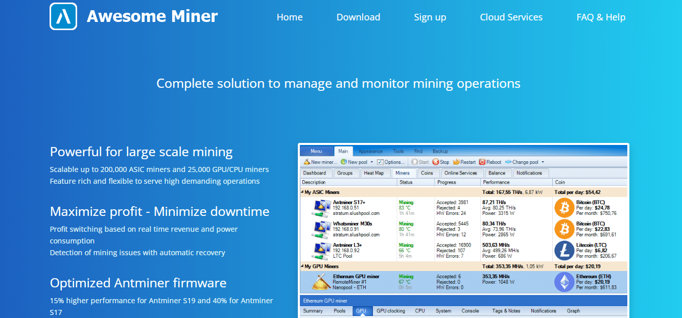 Awesome Miner homepage