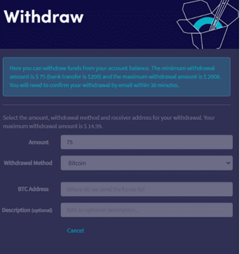 Withdrawal of funds