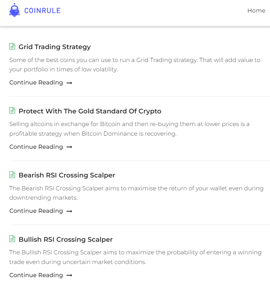 Some of the built-in strategies on Coinrule.