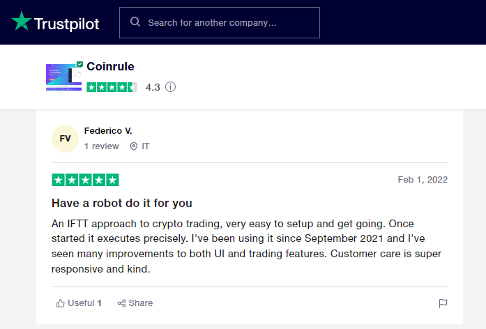 Positive user review on Trustpilot.